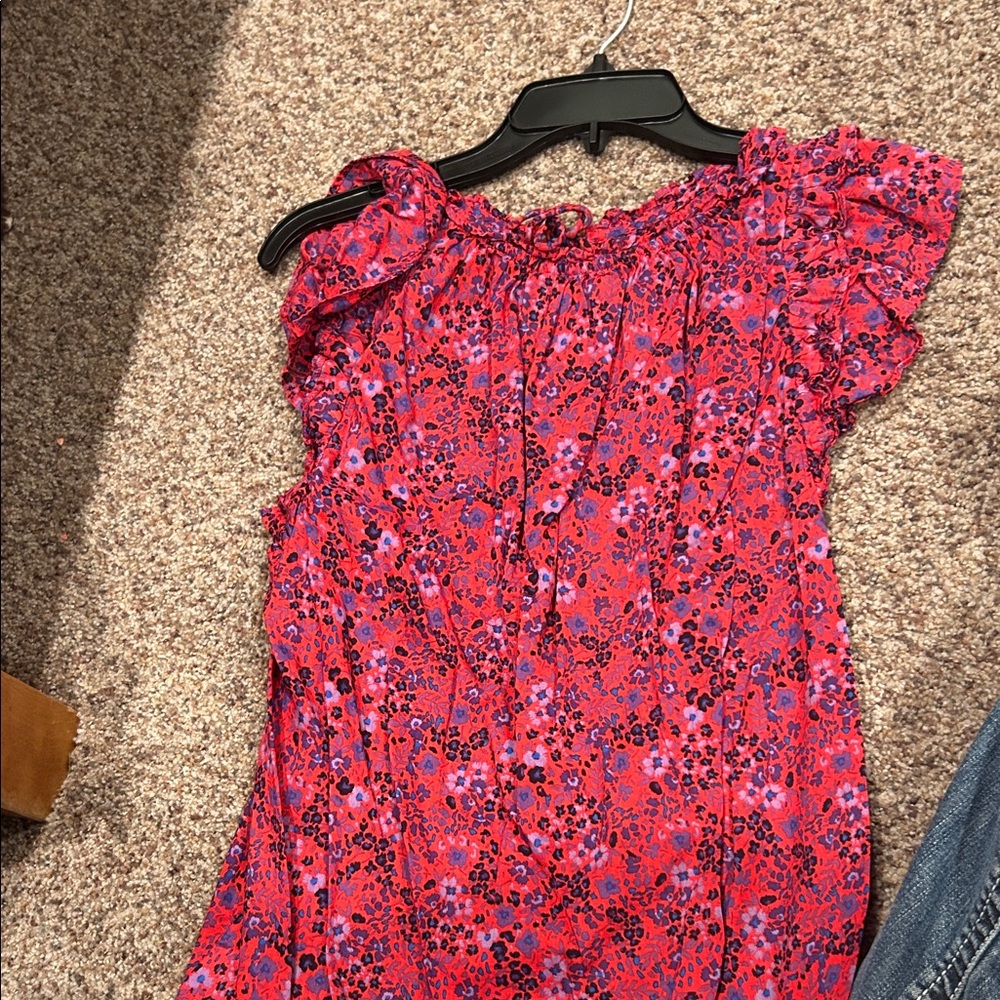 Floral Off-Shoulder Top - Red and Purple